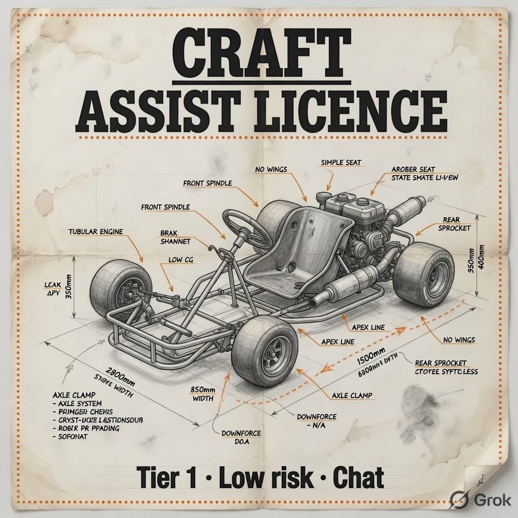 Craft Assist Licence — go-kart engineering sketch badge