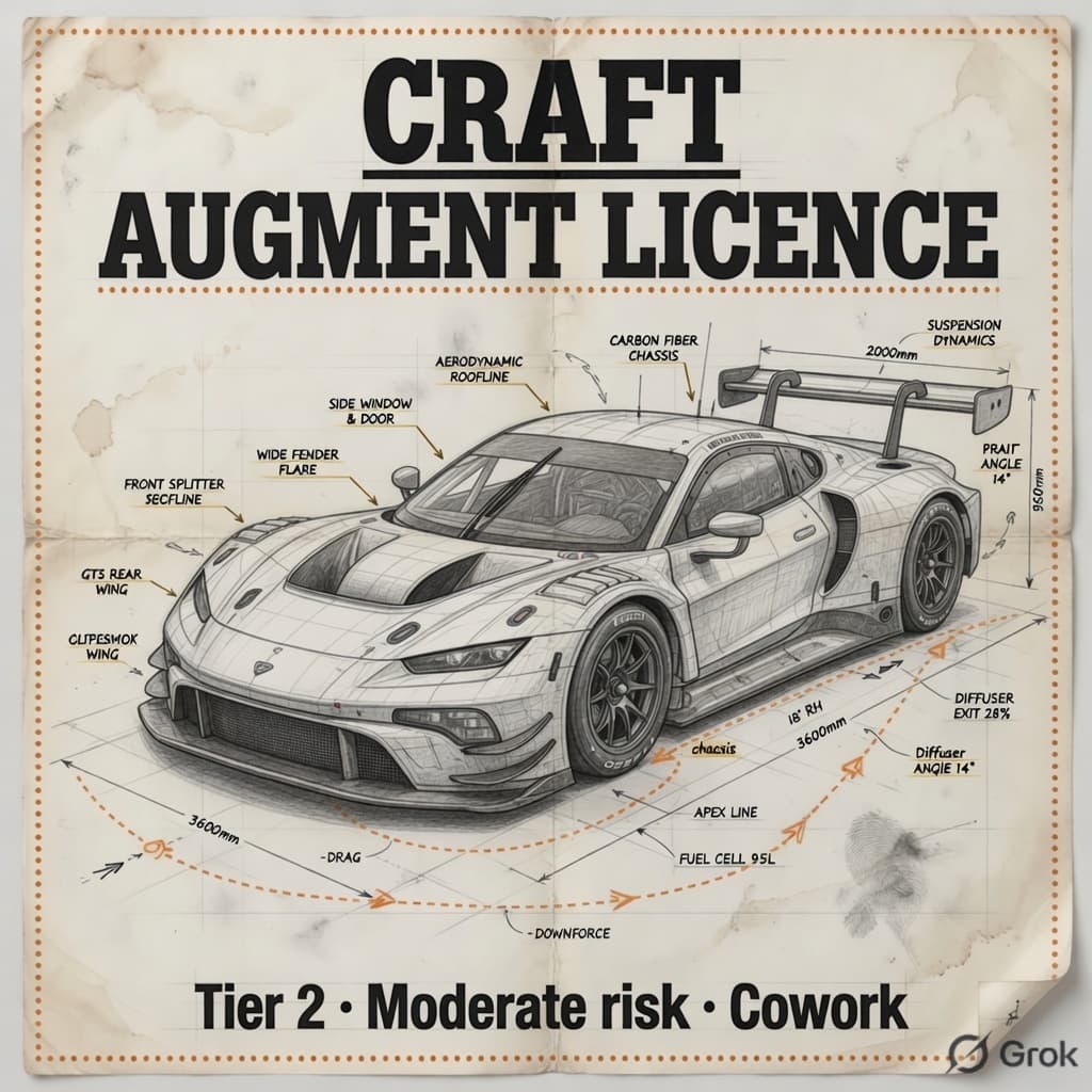 Craft Augment Licence — GT race car engineering sketch badge