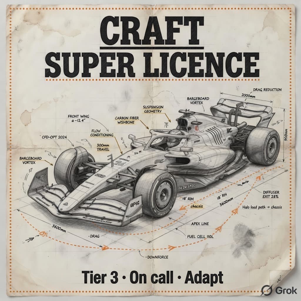 Craft Super Licence — Formula 1 engineering sketch badge